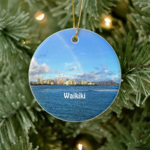 Rainbow over Waikiki  Ceramic Ornament