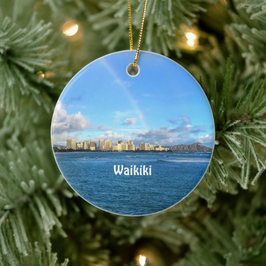 Rainbow over Waikiki  Ceramic Ornament (Boom)