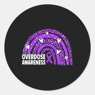 Rainbow Overdose Awareness Maand Paarse Lint Ronde Sticker