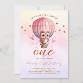 Rainbow Owl 1st Birthday Uitnodiging (Voorkant)