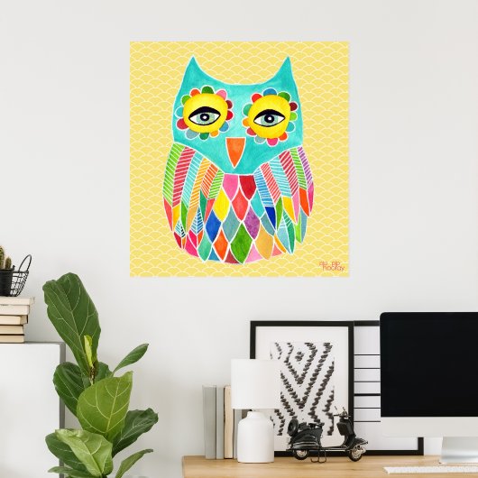 Rainbow Owl Art Girls Room Poster (Thuiskantoor)