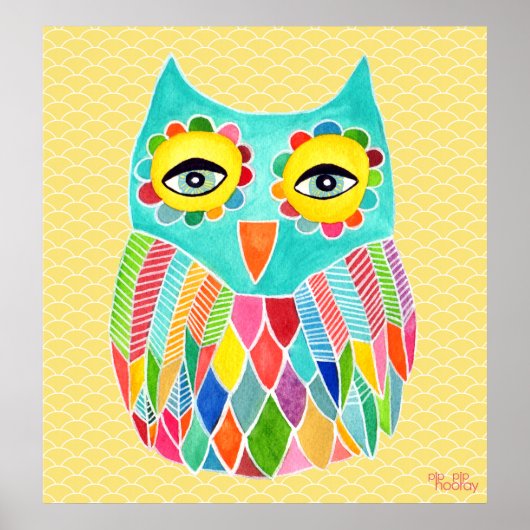 Rainbow Owl Art Girls Room Poster (Voorkant)