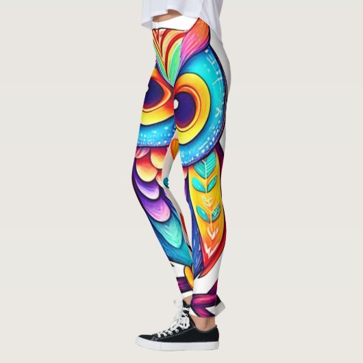 Rainbow Owl Perch Art Leggings (Links)