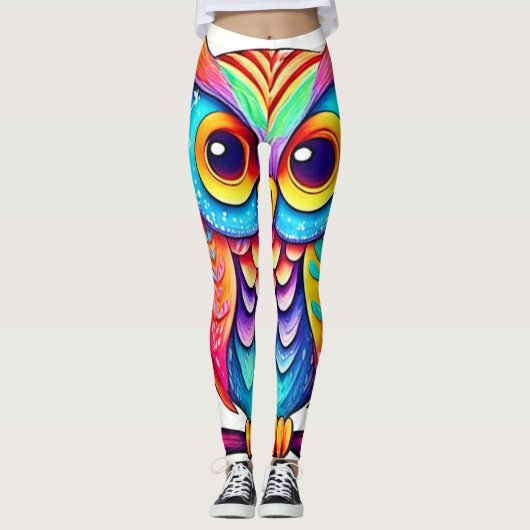 Rainbow Owl Perch Art Leggings (Voorkant)
