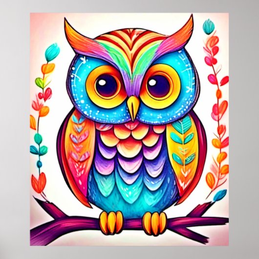 Rainbow Owl Perch Art Poster (Voorkant)