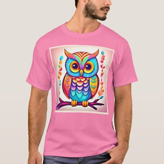 Rainbow Owl Perch Art T-shirt (Voorkant)