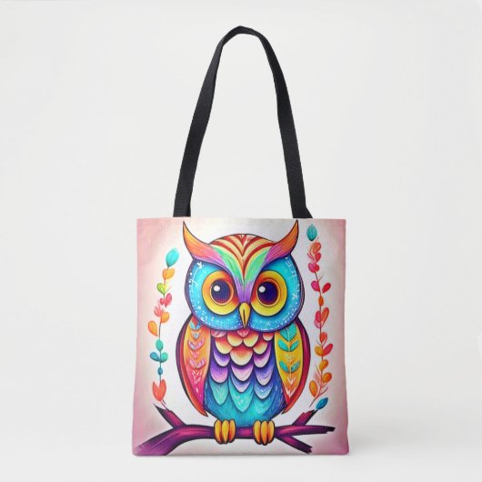 Rainbow Owl Perch Art Tote Bag (Voorkant)