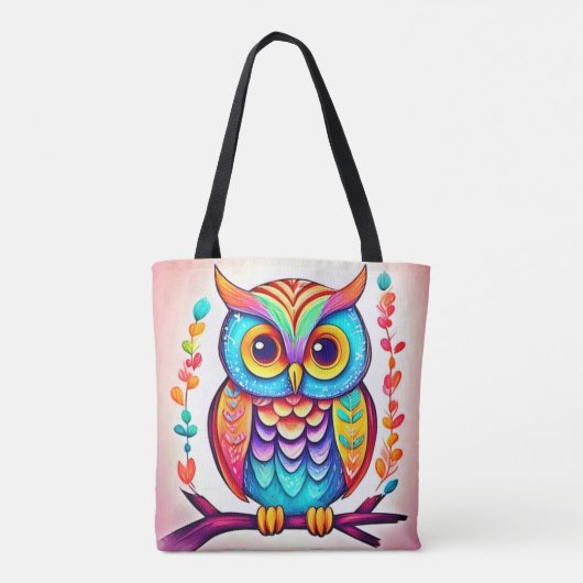 Rainbow Owl Perch Art Tote Bag (Achterkant)