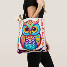Rainbow Owl Perch Art Tote Bag