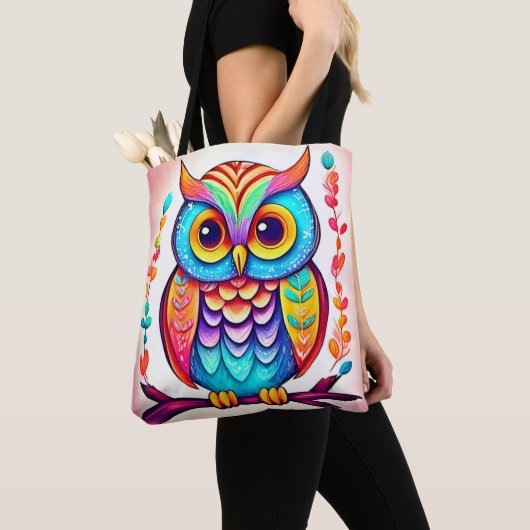 Rainbow Owl Perch Art Tote Bag (Dichtbij)