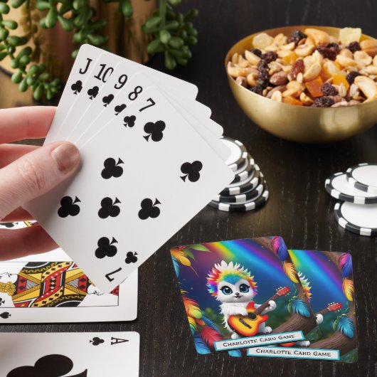 Rainbow Owl speelt gitaar Monogram Go Fish spel Pokerkaarten (Insitu)