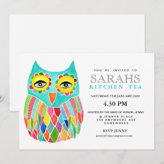 Rainbow Owl voor Vrijgezellenfeest van keukenthee Kaart (Voorkant / Achterkant)