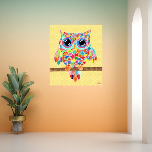 Rainbow Owl Wall Art Girls Room Poster