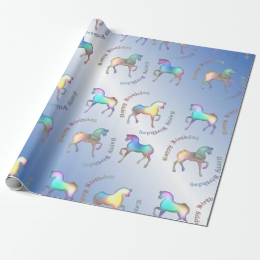 RAINBOW-paarden, Happy Birthday Cadeaupapier (Uitgerold)