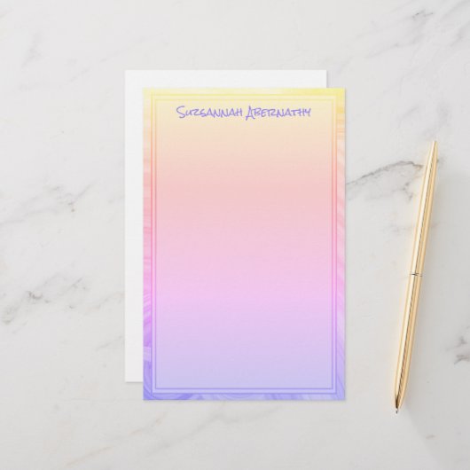 Rainbow Paars Roze Oranje Grens Aangepaste naam Briefpapier (Voorkant / Achterkant in situ)