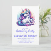 Rainbow Paarse Eenhoorn Verjaardagsuitnodigingen Kaart (Staand voorkant)