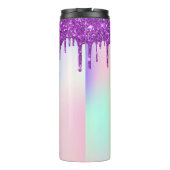 Rainbow paarse glitter druipt holografisch monogra thermosbeker (Achterkant)