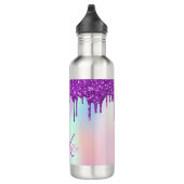 Rainbow paarse glitter druipt holografisch monogra waterfles (Rechts)