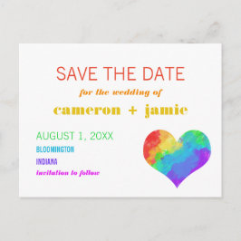 Rainbow Paint Heart Gay Lesbian Save the Date Aankondigingskaart