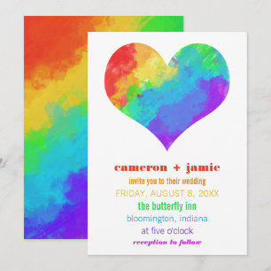Rainbow Paint Heart Gay Lesbian Wedding Kaart