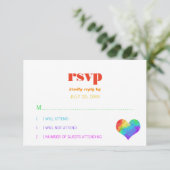 Rainbow Paint Heart Gay Lesbian Wedding RSVP Kaartje (Staand voorkant)