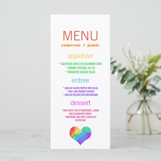 Rainbow Paint Heart Lesbian Gay Wedding Menu (Staand voorkant)