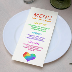 Rainbow Paint Heart Lesbian Gay Wedding Menu