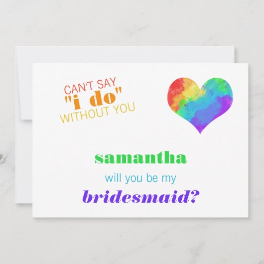 Rainbow Paint Heart Lesbian Wedding Bridesmaid Kaart (Voorkant)