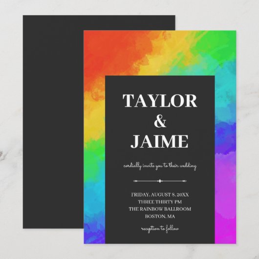 Rainbow Paint Moderne Homo Lesbische Huwelijk Kaart (Voorkant / Achterkant)