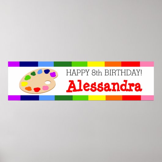Rainbow Paint Palette Art Birthday Party Banner Poster (Voorkant)