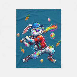 Rainbow paint rabbit batter funny easter bunny fleece deken