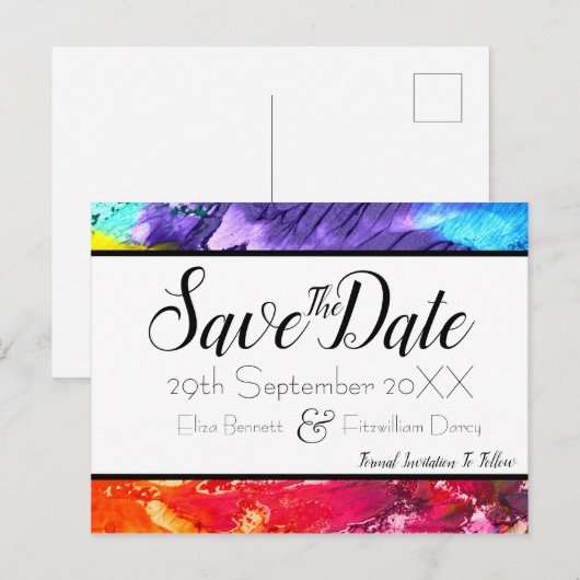 Rainbow Paint Save the Date Briefkaart (Voorkant / Achterkant)