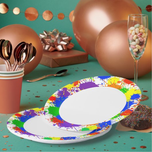 Rainbow Paint Splash Birthday Party Paper Plates Papieren Bordje (Multi)