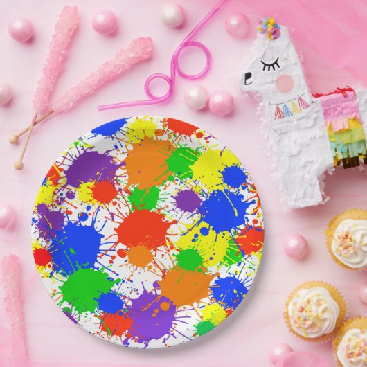 Rainbow Paint Splash Verjaardagsfeestje Papier Bor Papieren Bordje (Feest)