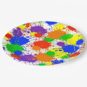 Rainbow Paint Splash Verjaardagsfeestje Papier Bor Papieren Bordje (Gekanteld)