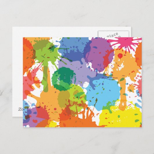 Rainbow Paint Splat Pattern Briefkaart (Voorkant / Achterkant)