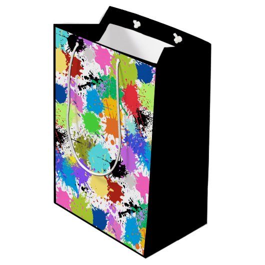Rainbow Paint Splatter Artist Gift Bag Medium Cadeauzakje (Achterkant Gekanteld)