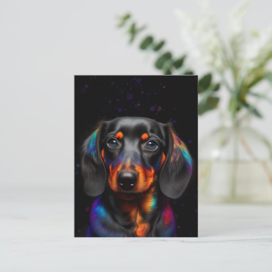 Rainbow Paint Splatter Dachshund Briefkaart (Staand voorkant)