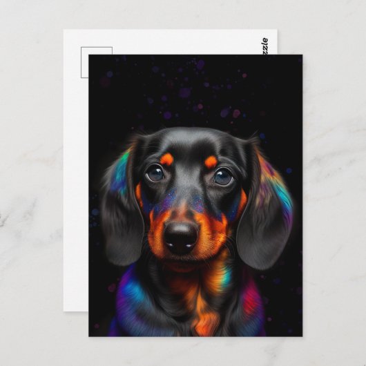 Rainbow Paint Splatter Dachshund Briefkaart (Voorkant / Achterkant)