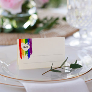 Rainbow Paint Strokes Heart Initialen Wide Wedding Kaart