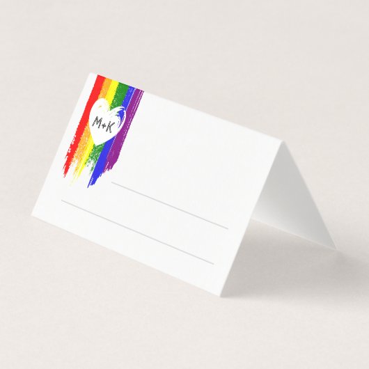 Rainbow Paint Strokes Heart Initialen Wide Wedding Kaart (Voorkant)