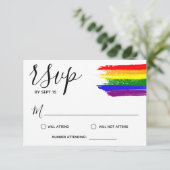 Rainbow Paint Strokes LGBT Wedding RSVP (Staand voorkant)