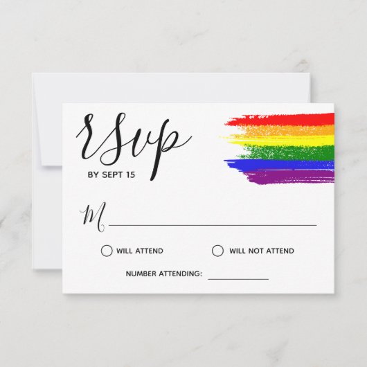 Rainbow Paint Strokes LGBT Wedding RSVP Kaartje (Voorkant)