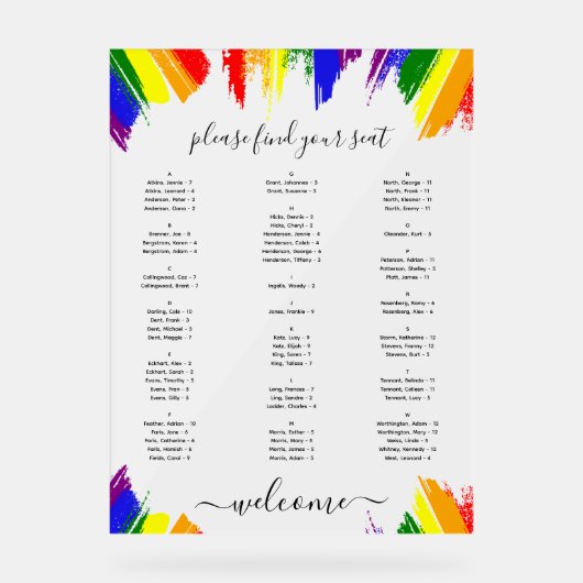Rainbow Paint Strokes LGBT Wedding Seding Chart Acryl Bord (Voorkant)