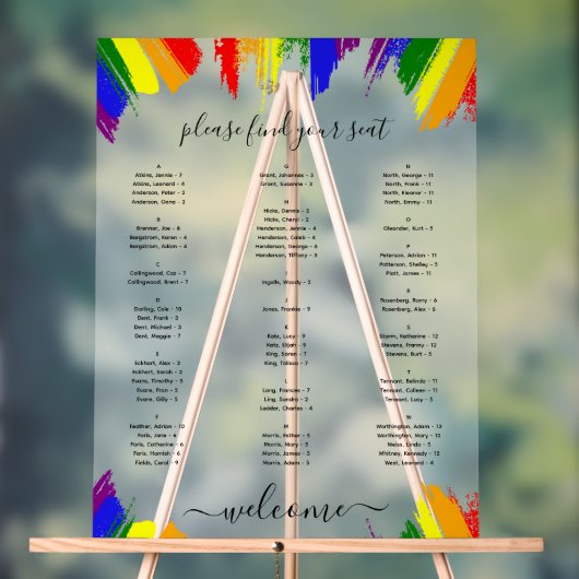 Rainbow Paint Strokes LGBT Wedding Seding Chart Acryl Bord (Neutraal)