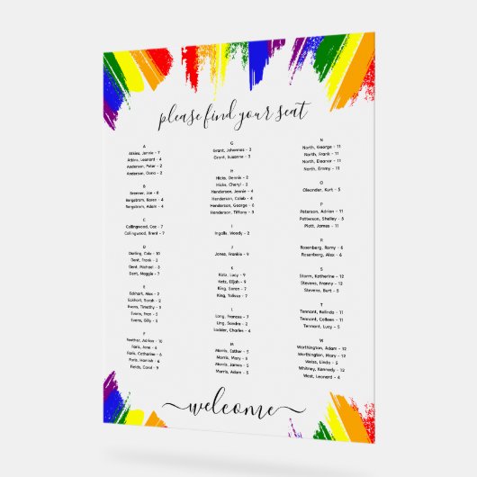 Rainbow Paint Strokes LGBT Wedding Seding Chart Acryl Bord (Hoek)