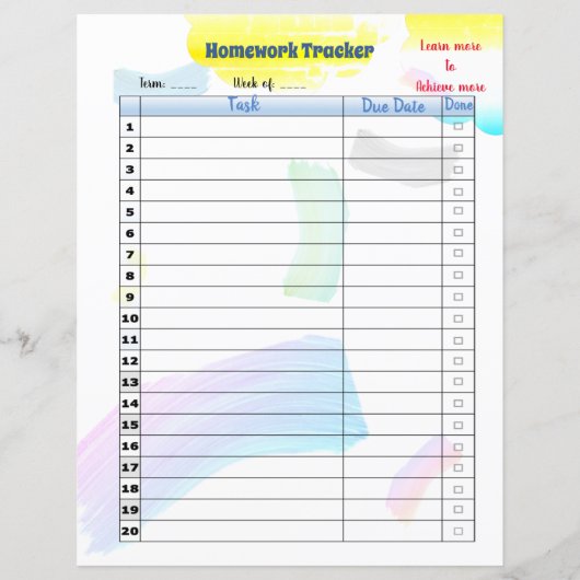 Rainbow Paint Student Homework tracker (Achterkant)