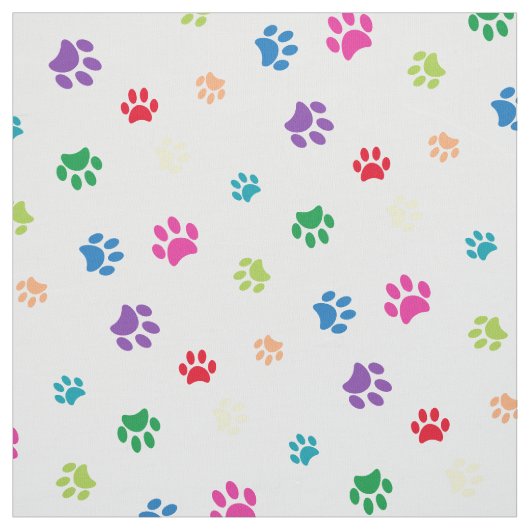 Rainbow Painted Paw Afdrukken op Wit Stof (Swatch)