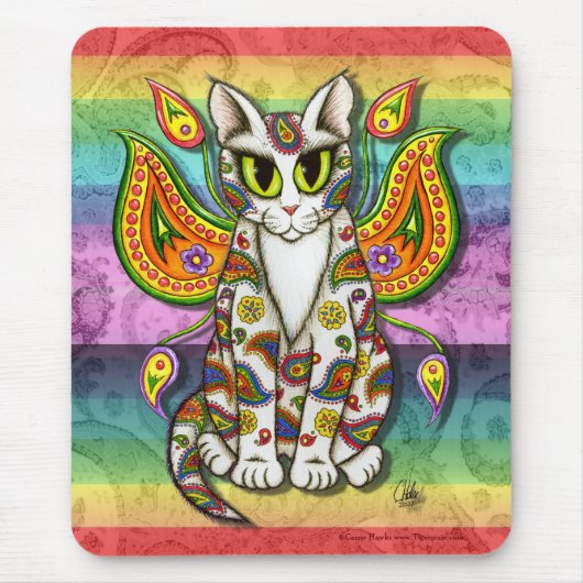 Rainbow Paisley Fairy Cat Fantasy Art Mousepad Muismat (Voorkant)