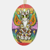 Rainbow Paisley Fairy Cat Fantasy Art Ornament (Links)